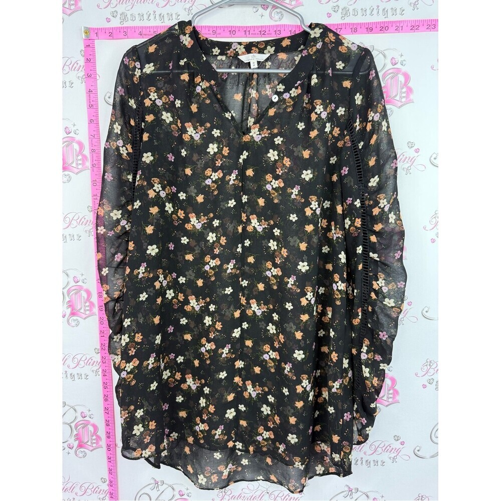 Camber & grace shirt Black Floral Sheer V-Neck Blouse flowers